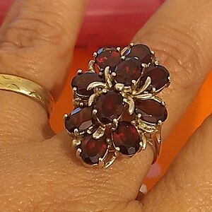 Sterling Silver Floral Cluster Ring with Rich Red Stones